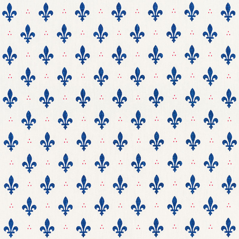 Schumacher Fleur De Lis Bleu & Rouge Fabric Sample 176961