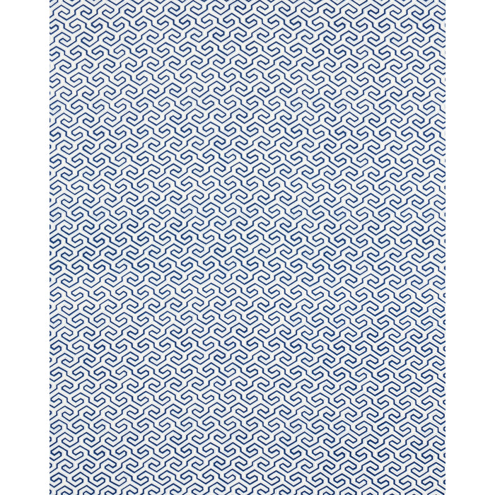 Schumacher Ming Fret Print Blue Fabric 177280