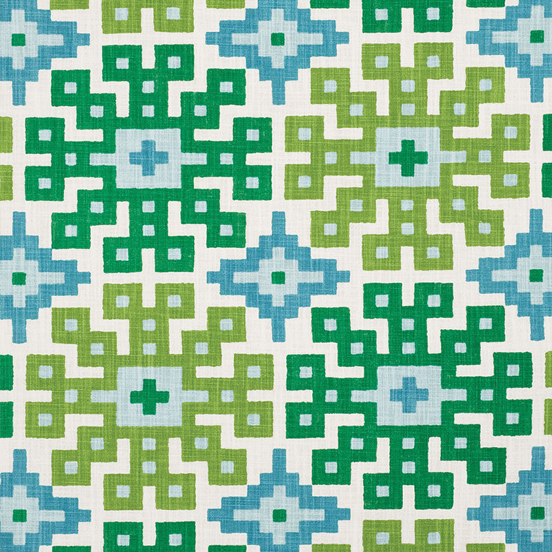 Schumacher Palmetto Print Lagoon Fabric Sample 177450