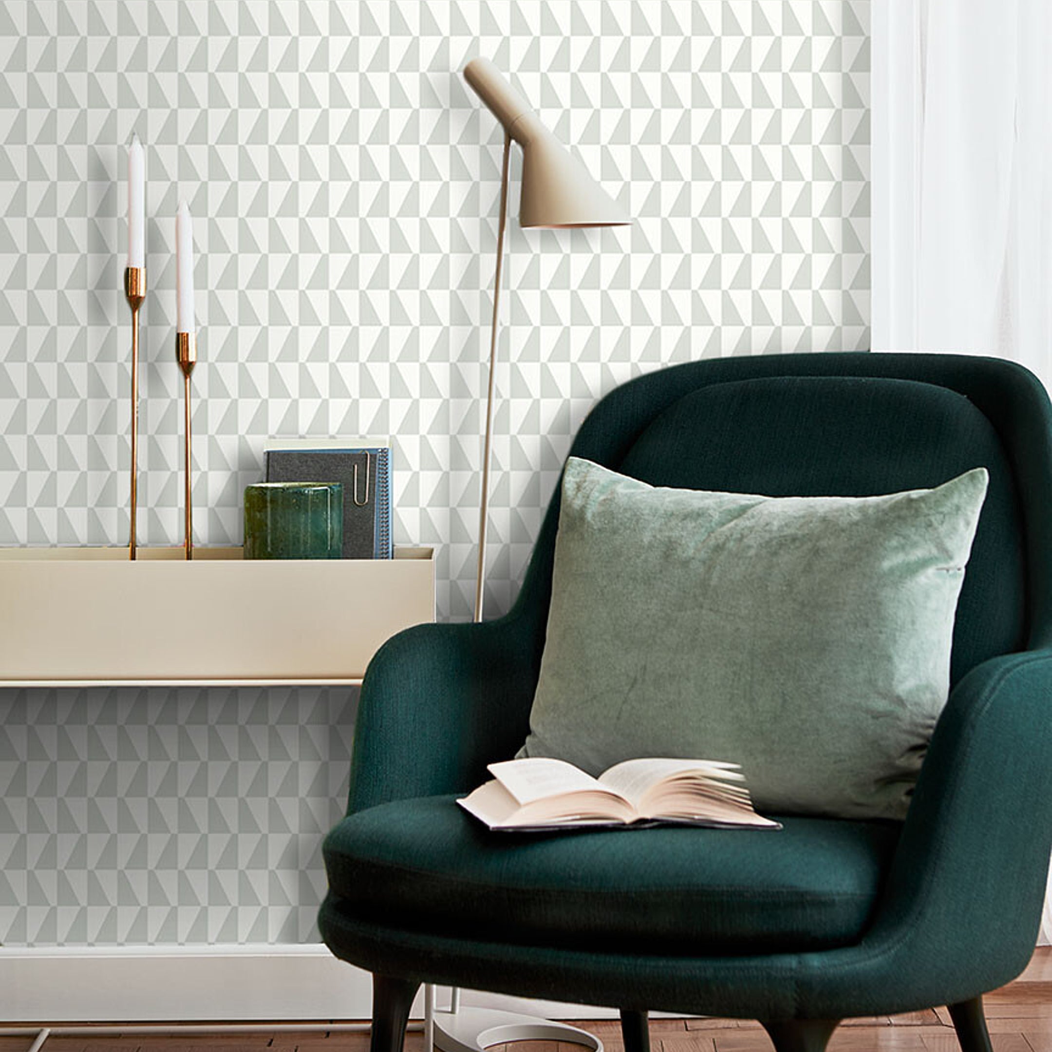 Schumacher Trapez Sage Wallpaper Sample 1779