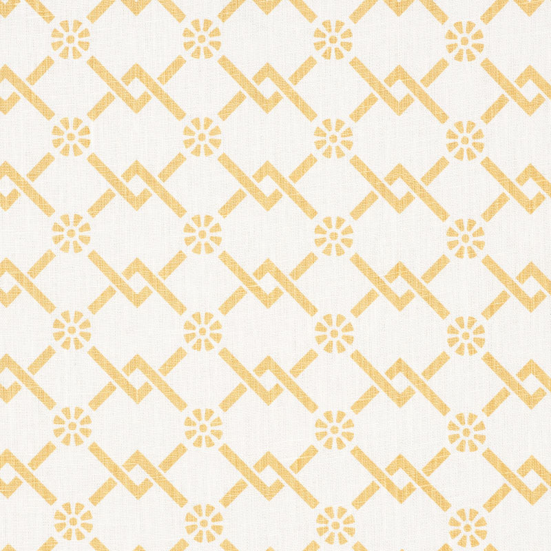 Schumacher Fretwork Flower Saffron Fabric 178311
