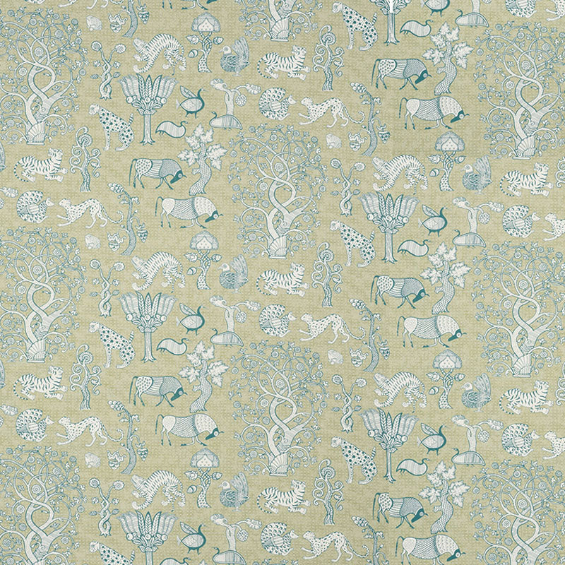 Schumacher Animalia Peacock & Leaf Fabric 178321