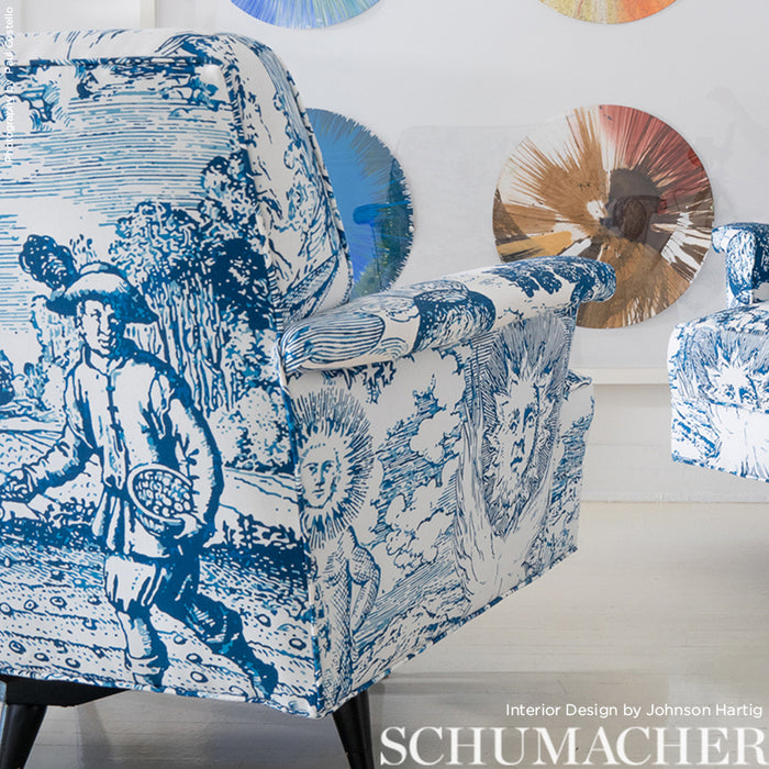 Schumacher Modern Toile Indigo Fabric Sample 178620