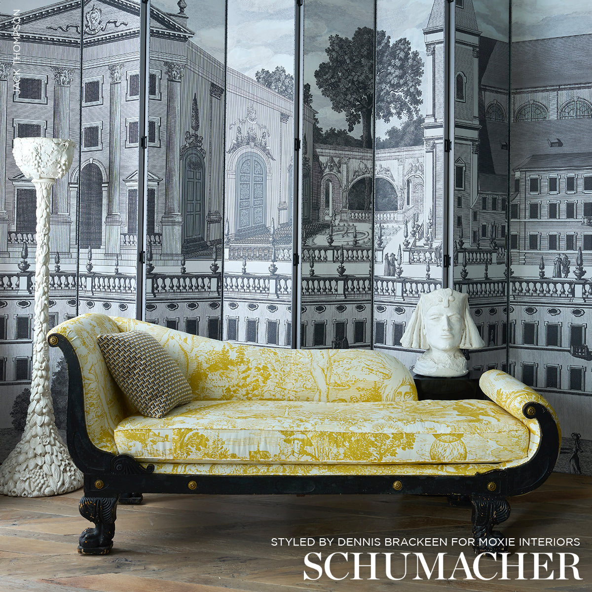 Schumacher Modern Toile Yellow Fabric Sample 178622