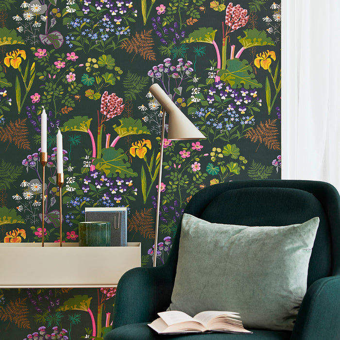 Schumacher Rabarber Charcoal Multi Wallpaper Sample 1791