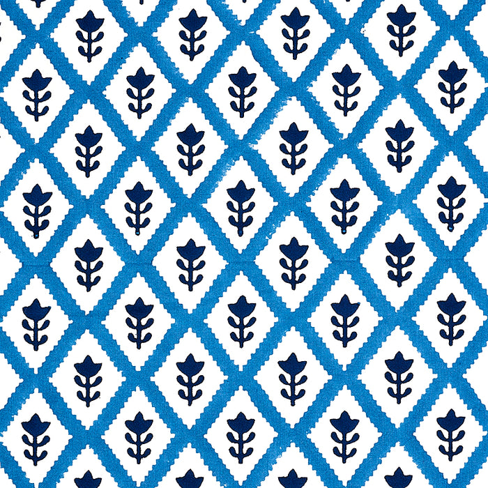 Schumacher Buti Hand Block Print Blue Fabric Sample 179230