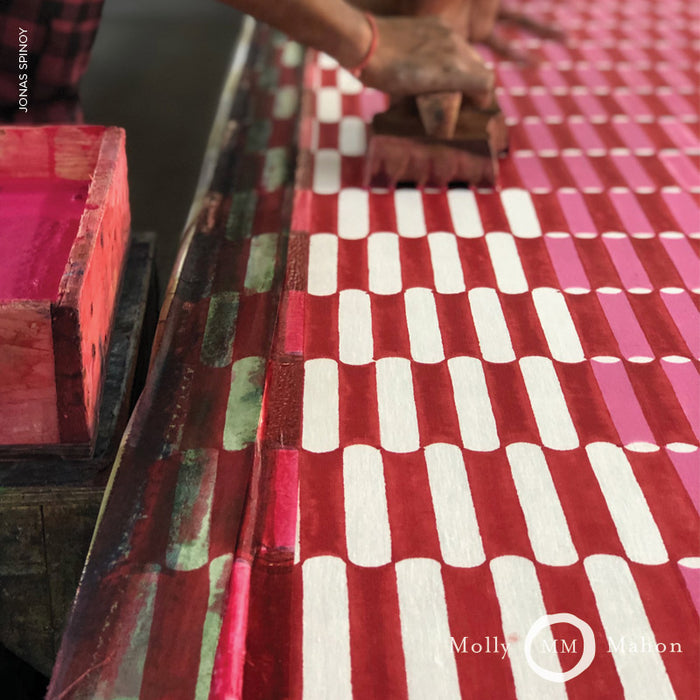 Schumacher Luna Hand Block Print Pink & Red Fabric 179280