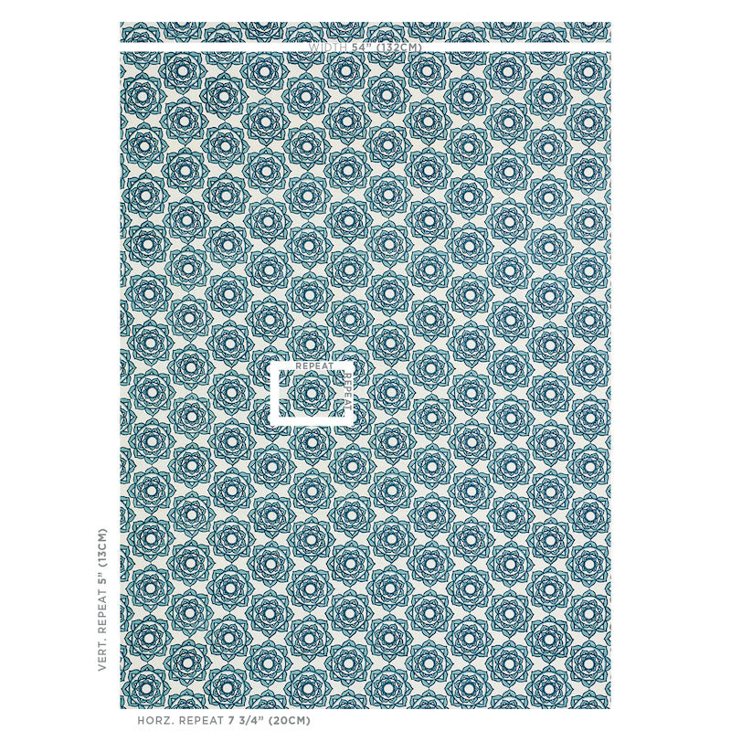 Schumacher Rose Hand Block Print Blue Fabric Sample 179290