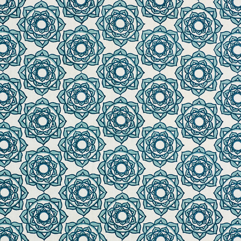 Schumacher Rose Hand Block Print Blue Fabric Sample 179290