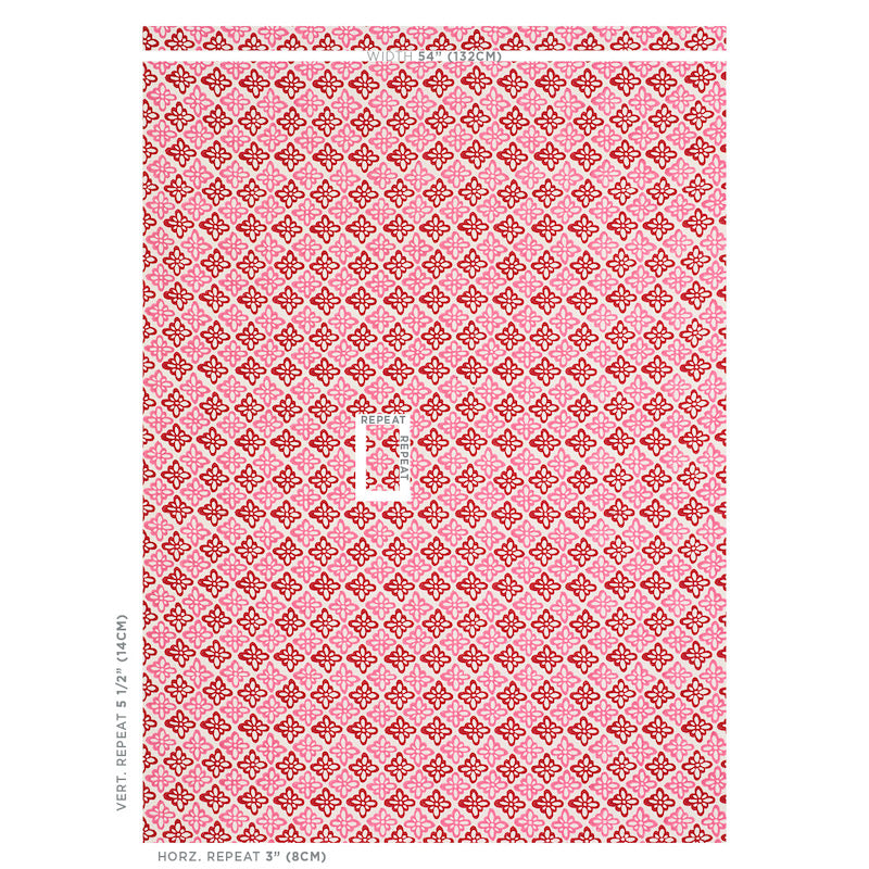 Schumacher Pattee Hand Block Print Pink Fabric Sample 179300