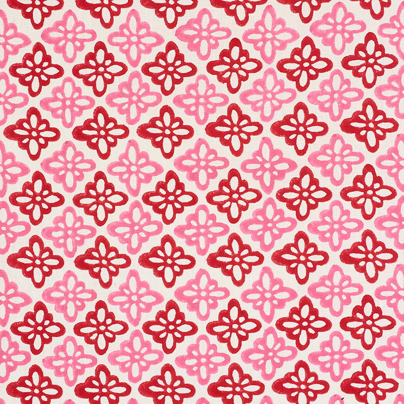 Schumacher Pattee Hand Block Print Pink Fabric Sample 179300