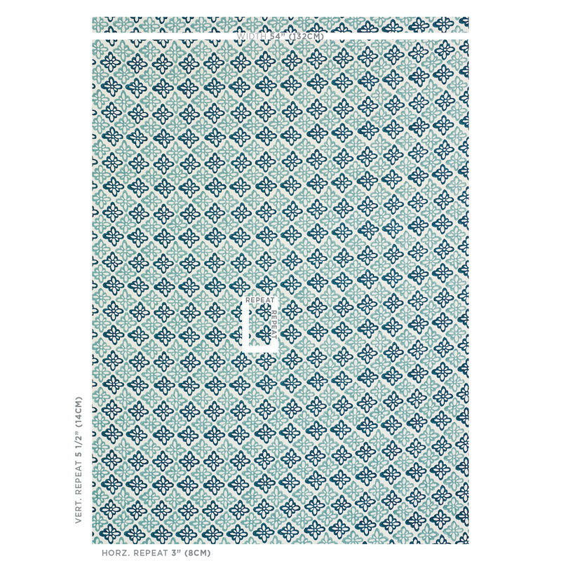 Schumacher Pattee Hand Block Print Blue Fabric Sample 179301