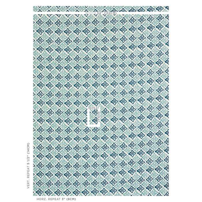 Schumacher Pattee Hand Block Print Blue Fabric Sample 179301
