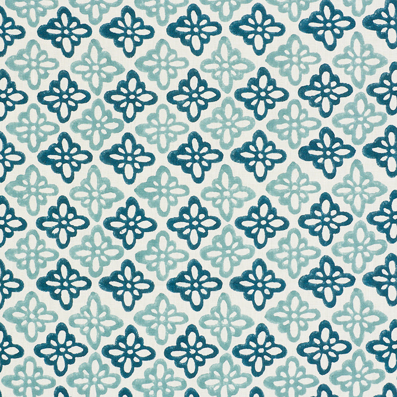 Schumacher Pattee Hand Block Print Blue Fabric Sample 179301