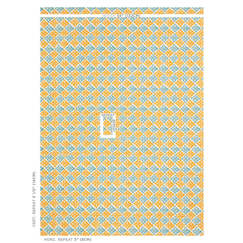 Schumacher Pattee Hand Block Print Turmeric Fabric Sample 179303