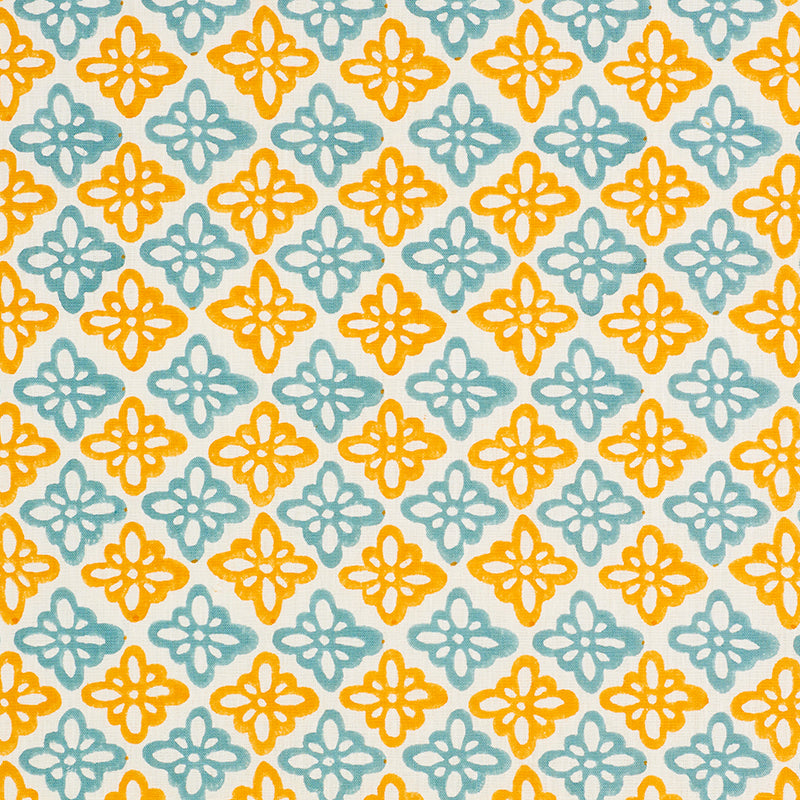 Schumacher Pattee Hand Block Print Turmeric Fabric Sample 179303