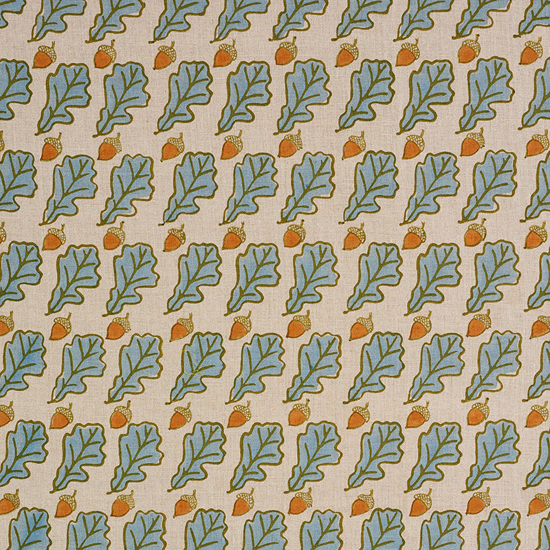 Schumacher Oak Hand Block Print Blue Fabric Sample 179311