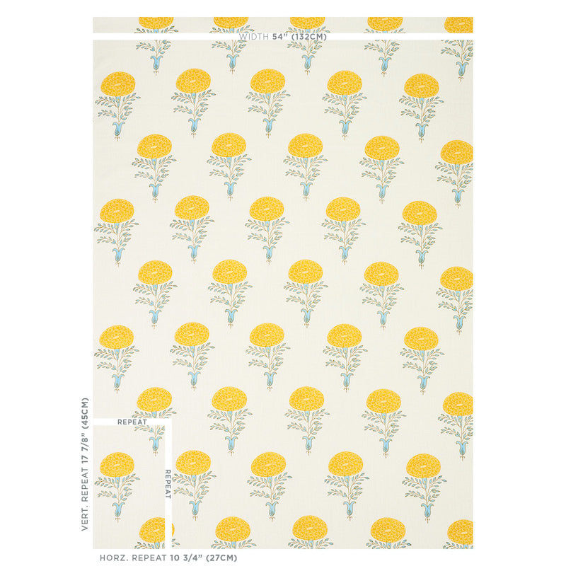 Schumacher Marigold Hand Block Print Yellow Fabric Sample 179320