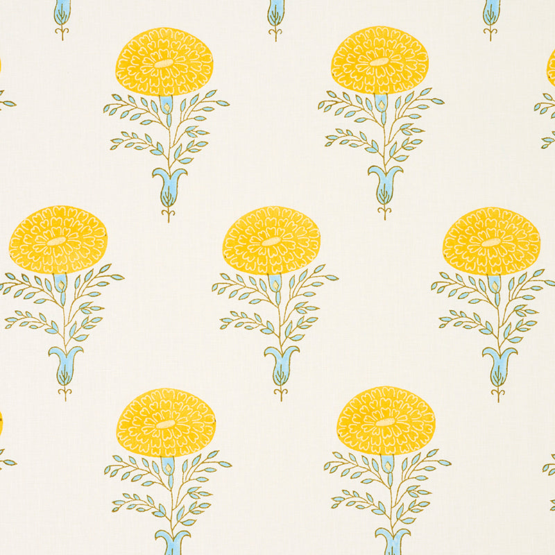 Schumacher Marigold Hand Block Print Yellow Fabric Sample 179320