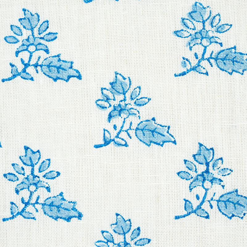 Schumacher Torbay Hand Blocked Print Blue Fabric 179331