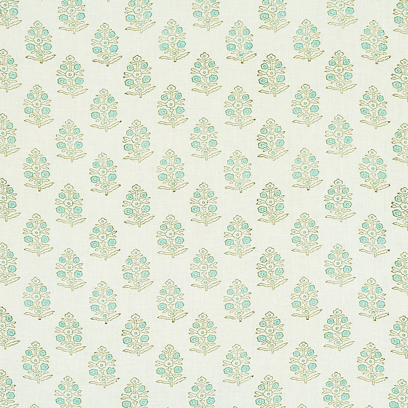 Schumacher Aditi Hand Blocked Print Green Fabric 179361