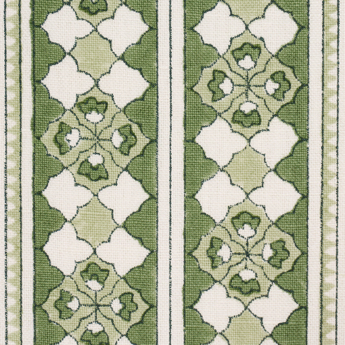 Schumacher Amira Hand-Block Print Green Fabric Sample 179373