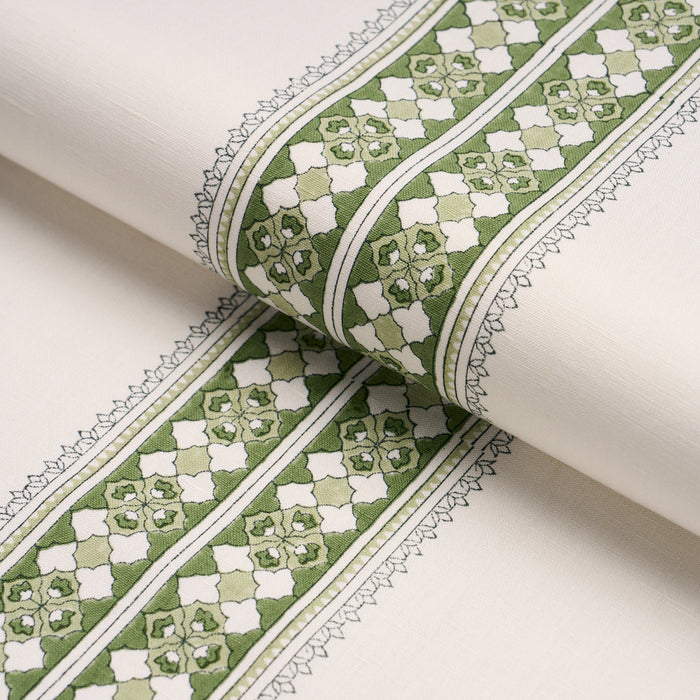 Schumacher Amira Hand-Block Print Green Fabric Sample 179373