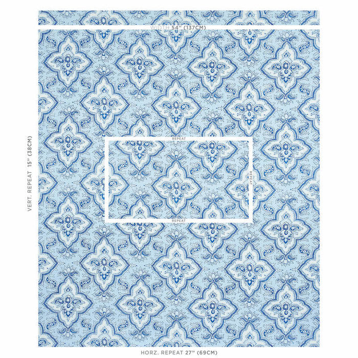 Schumacher Amalia Medallion Handmade Print Blue Fabric 179440