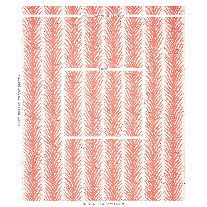 Schumacher Creeping Fern Print Coral Fabric Sample 179482