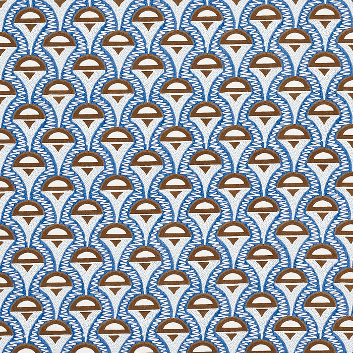Schumacher Abelino Blue & Brown Fabric Sample 179581