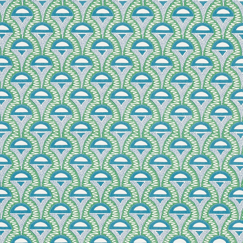 Schumacher Abelino Green & Peacock Fabric Sample 179582