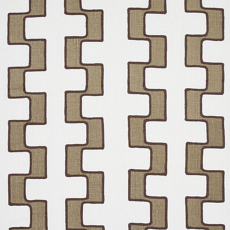Schumacher Dixon Embroidered Print Linen Neutral Fabric Sample 179680