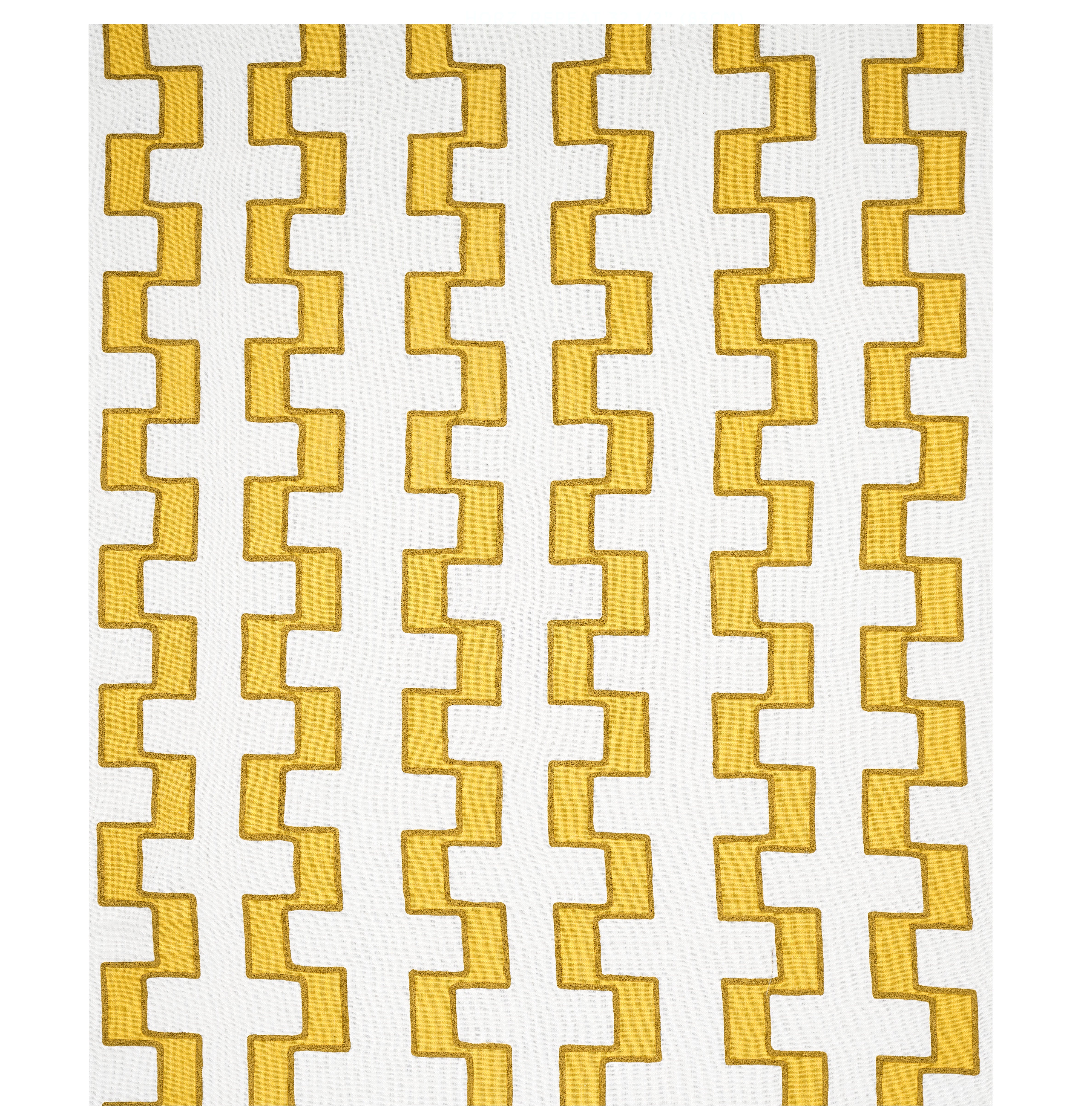 Schumacher Dixon Embroidered Print Linen Yellow Fabric Sample 179681