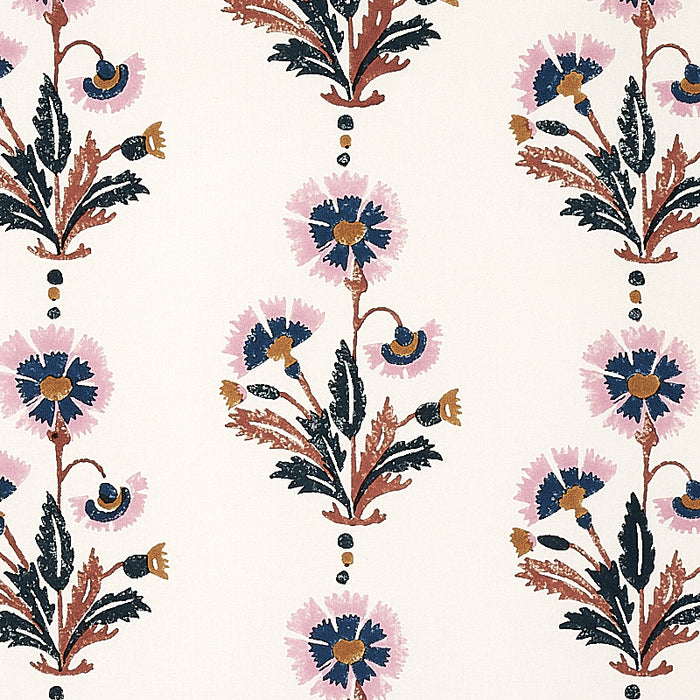 Schumacher Dianthus Hand Block Print Rust & Rose Fabric 179740