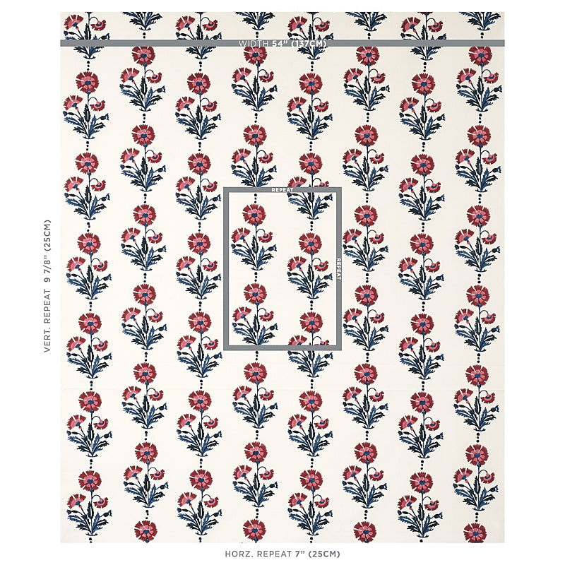 Schumacher Dianthus Hand Block Print Indigo & Iron Fabric Sample 179741