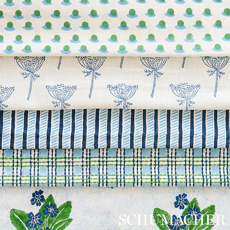 Schumacher Garden Path Hand Block Print Midnight & Sky Fabric Sample 179760