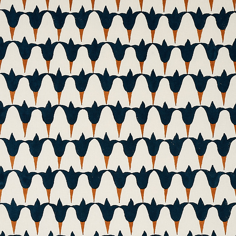 Schumacher Tulip Hand Block Midnight & Copper Fabric Sample 179822