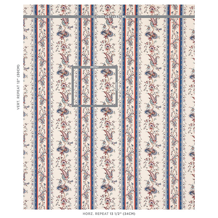 Schumacher Elena Paisley Stripe Blue Fabric Sample 179980