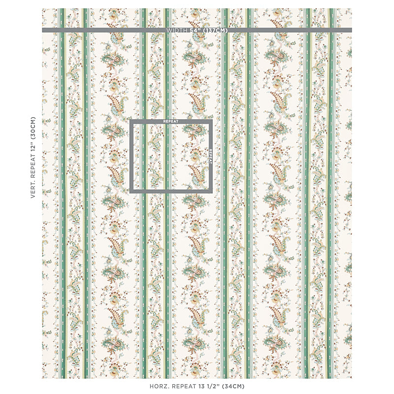 Schumacher Elena Paisley Stripe Green Fabric 179981