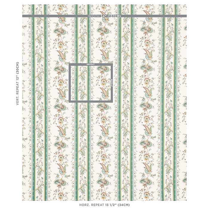 Schumacher Elena Paisley Stripe Green Fabric Sample 179981