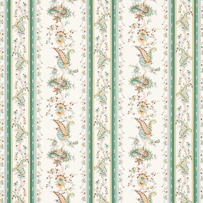 Schumacher Elena Paisley Stripe Green Fabric Sample 179981