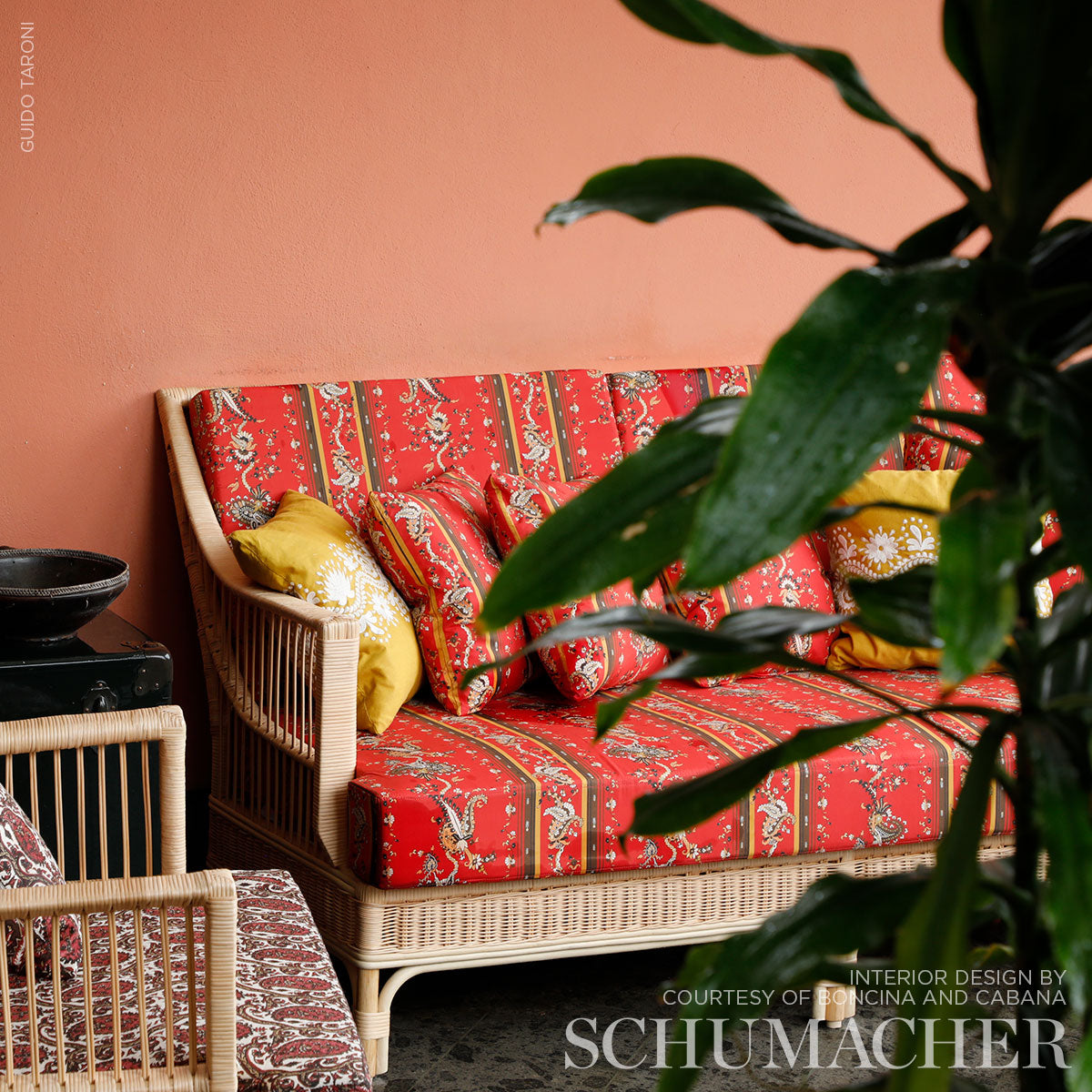 Schumacher Elena Paisley Stripe Pompeii Fabric Sample 179982