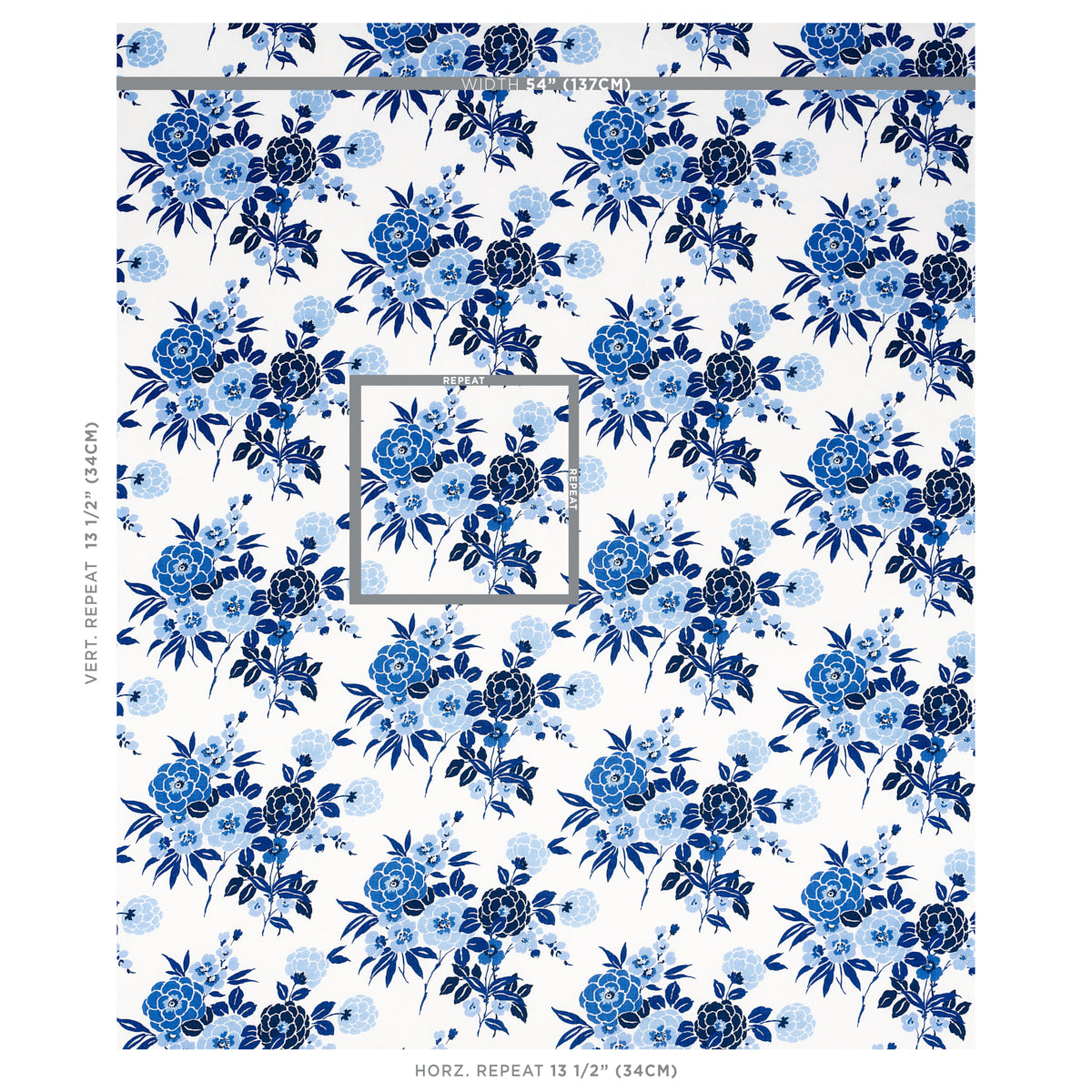Schumacher Valentina Floral Blue Fabric Sample 180020