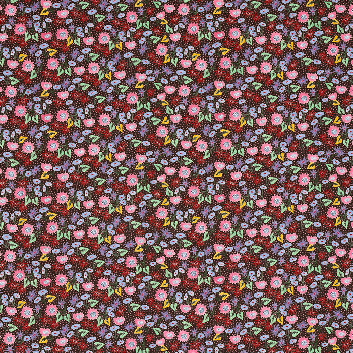 Schumacher Calico Multi On Brown Fabric Sample 180171