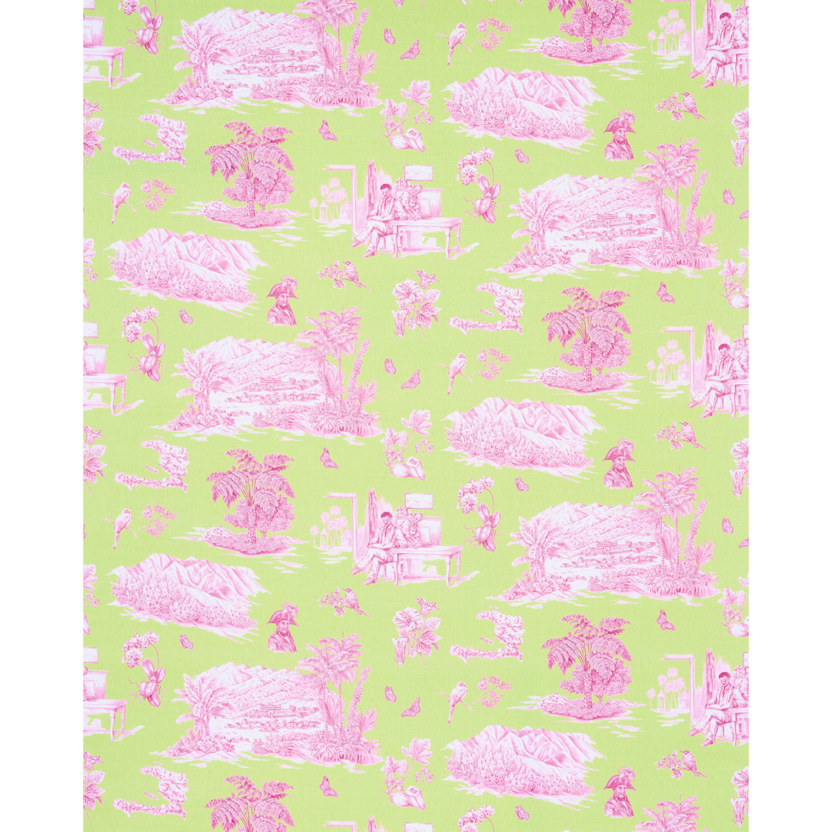 Schumacher Toussaint Toile Pink & Green Fabric Sample 180271