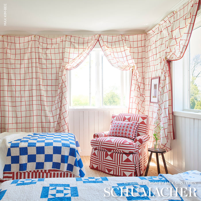 Schumacher Painterly Windowpane Red Fabric 180293