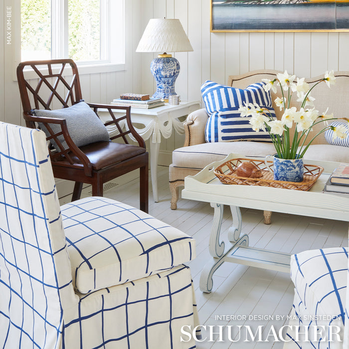 Schumacher Painterly Windowpane Navy Fabric 180295