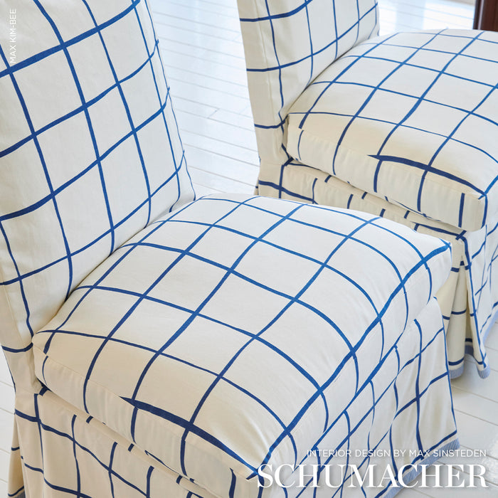 Schumacher Painterly Windowpane Navy Fabric 180295