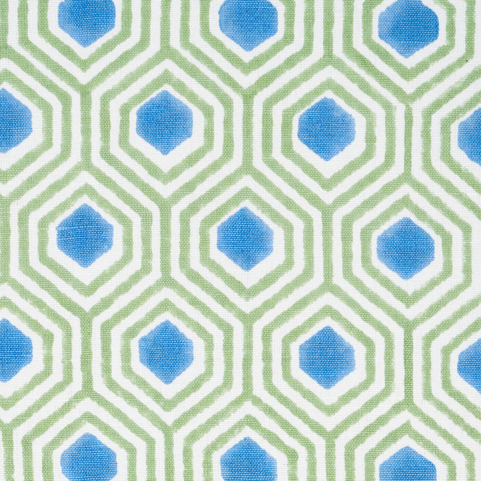 Schumacher Otis Hand Print Green & Blue Fabric 180371