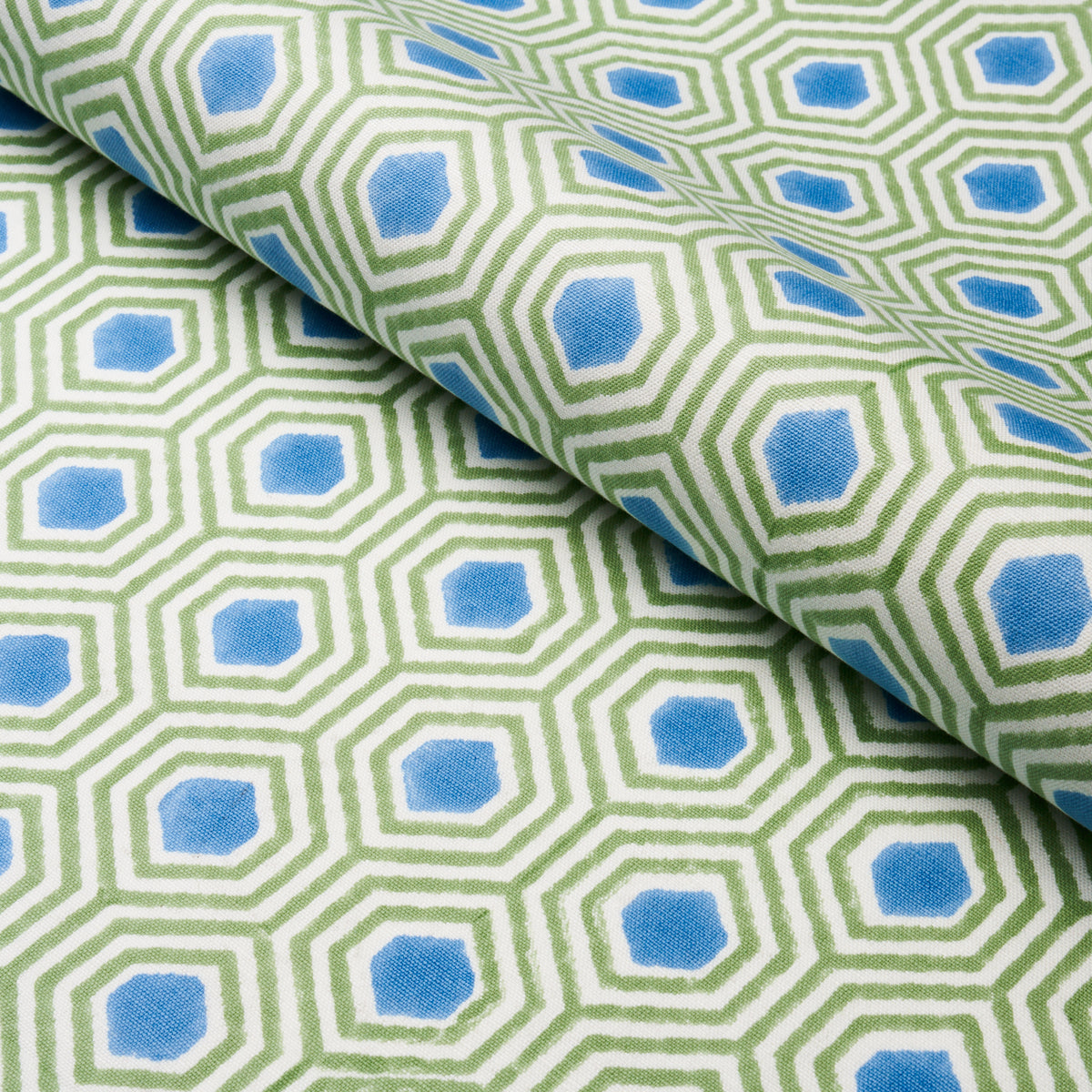 Schumacher Otis Hand Print Green & Blue Fabric 180371